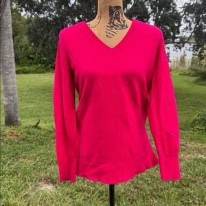J. Crew Fuschia Pink Knit Sweater Pull Over Cotton Wool Size Small